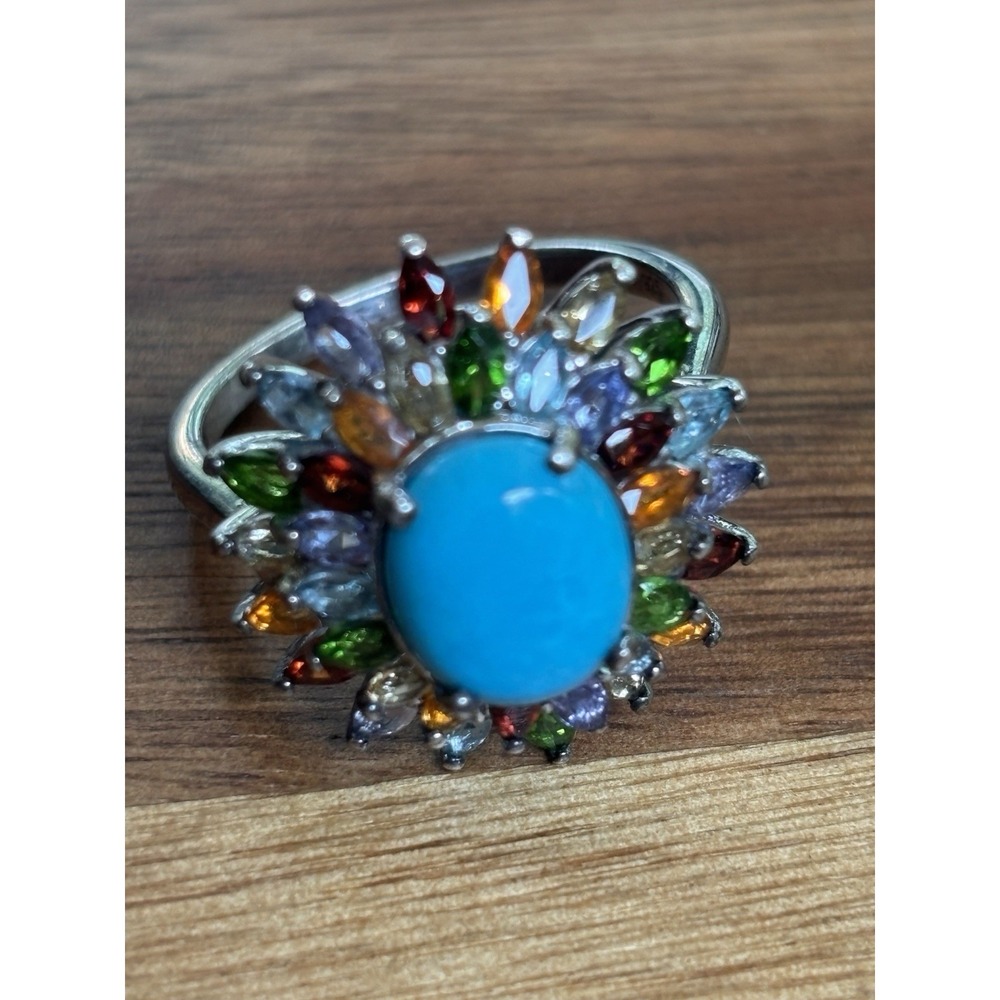 D'Joy Turquoise & Multi-Gemstone 925 Sterling Silver Ring Size 11